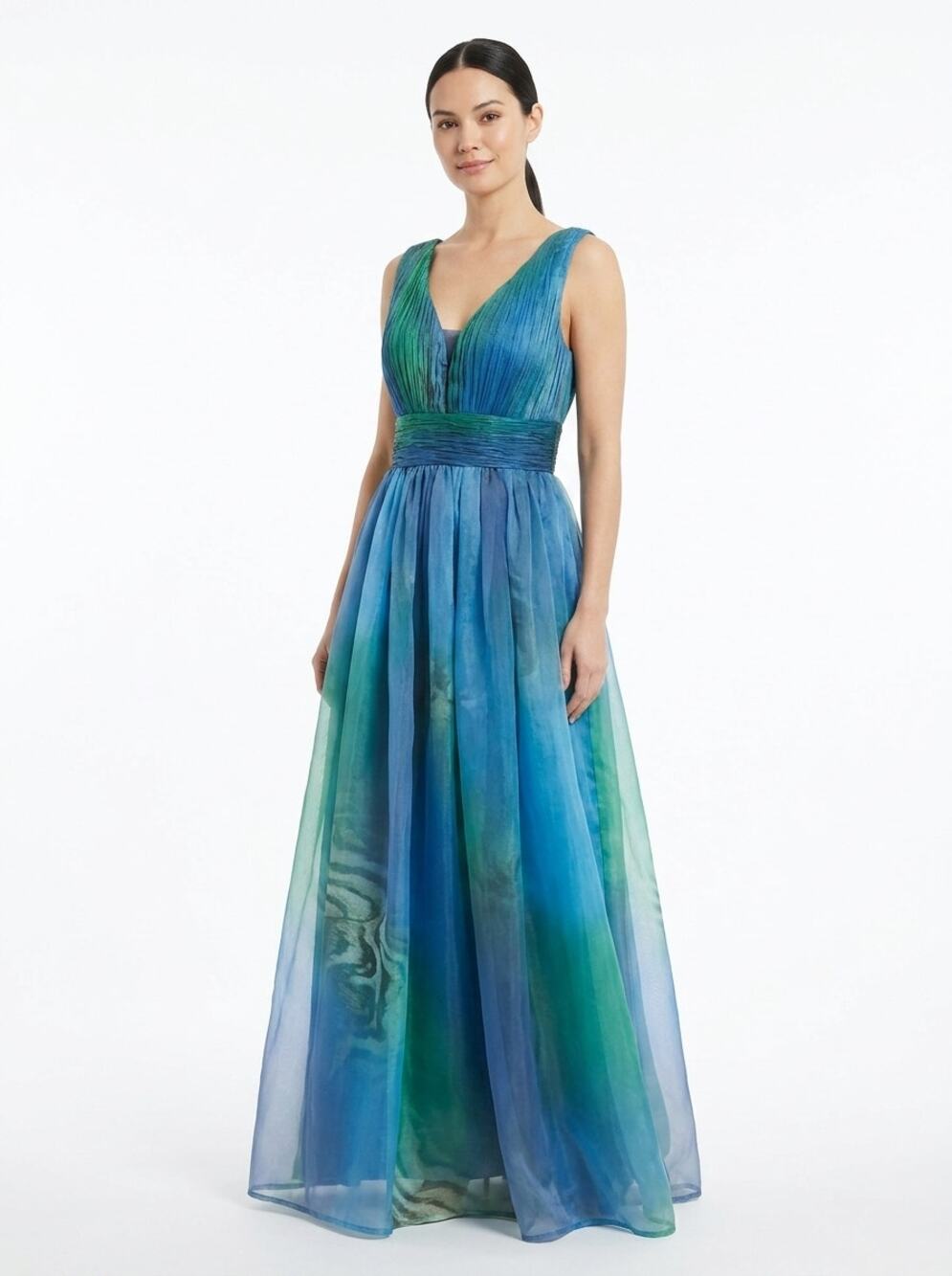 Giffniseti Ombre Sleeveless V-Neck Pleated Maxi Dress Gown Women Size M